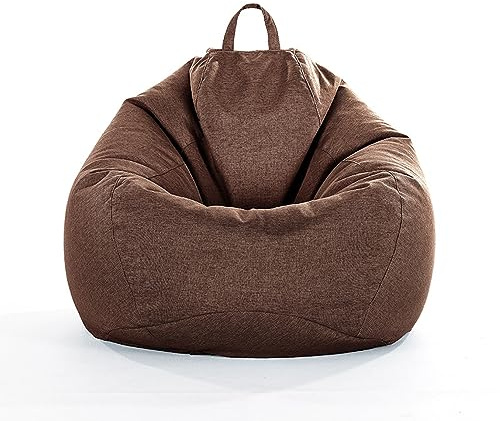 FANSU Copertura per Poltrona Sacco Puff Poltrona Senza Riempimento, Lino Tinta Unita Pouf Poltrona con Zip Poltrona a Sacco per Adulti e Bambini Interni, Casa, Soggiorno (XXXL,caffè)