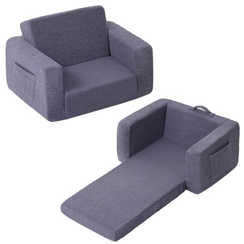 Tiita Kids Sofa, 2-in-1 Kid Chairs, Convertible Children Couch to Lounger, Flip Out Kids Chair, Toddler Armrest Chair Bed, Folding Children Play Sofa for Girl or Boy(Navy Blue)