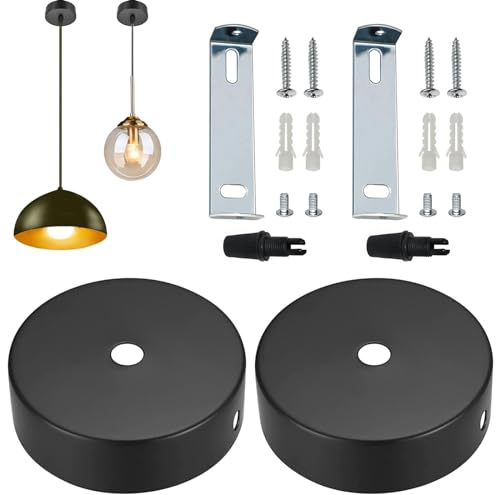 Zhixifan 2 Stück Decke Lampenabdeckung Deckenanschluss, 80 x 25 mm Baldachin Lampe Abdeckung, Deckenbaldachin Kits, Perfect decoration für Pendelleuchten, Runder, Mattschwarz