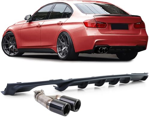 Heckdiffusor Matt + Endrohr Doppelrohr Schwarz für BMW F30 F31 316i 318i 320i