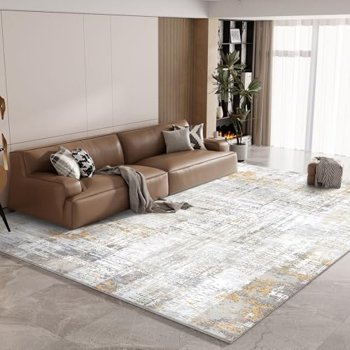 Vamcheer Tappeto Salotto Moderno Astratto, 160×230 cm Tappeto a Pelo Corto Super Morbido, Spugna Addensata, Antiscivolo, Ideale per Soggiorno e Camera da Letto, Giallo Grigio chiaro