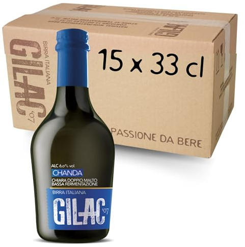 GILAC CHANDA Birra artigianale Chiara Doppio Malto 15 Bottiglie da 33 cl - Birra artigianale Italiana Non Filtrata e Non Pastorizzata, Birre artigianali confezioni regalo Gradazione Alcolica 6.0% Vol