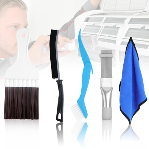 HEDMON 4 cepillos para limpieza de aire acondicionado, cepillo para limpieza de aire acondicionado, aleta para radiador de metal, herramienta de reparación del radiador