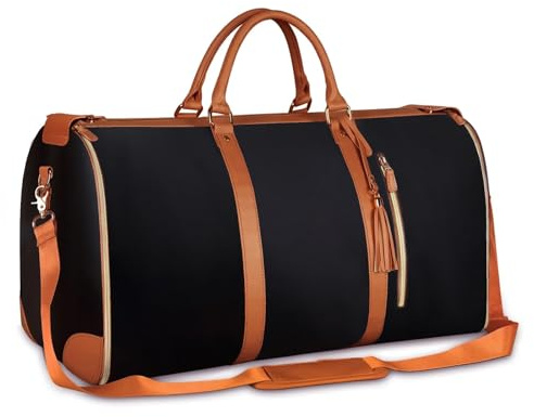 Suweir Kleidersack Reisetasche PU Leder Anzugtasche Garment Duffle Bag 2 in 1 Hängenden Faltbaren Koffer Anzug Reisetaschen mit Schuhbeutel Sporttasche für Männer, Frauen, Reisen (Schwarz)