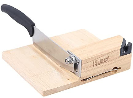 Stainless Steel Manual Meat Slicer Meat Slicing Machine Oak Cutting Board Sausage Guillotine for Beef Mutton Roll Bacon Vegetables Cheese Home Use 220x180x60mm