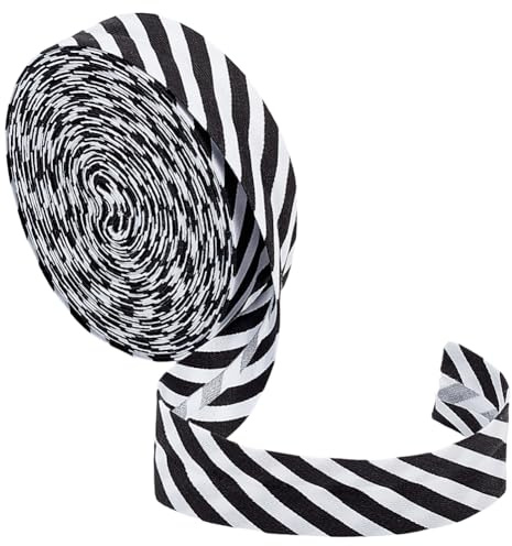 BENECREAT Nastro a righe bianche e nere, 10 m, nastro a righe di Natale, 21 mm di larghezza, in poliestere twill per cucire vestiti, bordatura trapuntatura