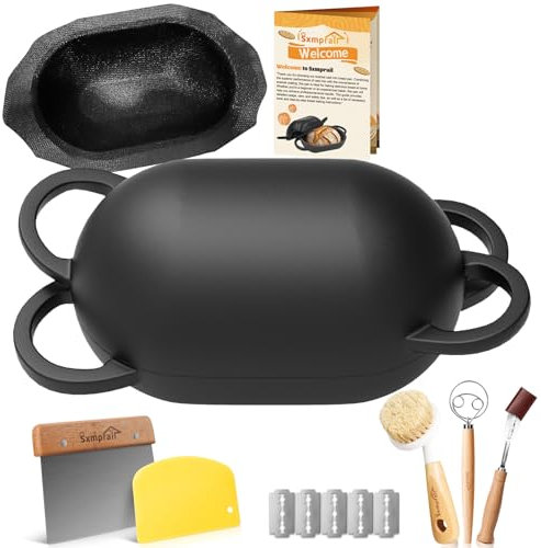 Forno per pane in ghisa smaltata con rivestimento in silicone antiaderente, 2QT, nero, mini forno olandese ovale fatto in casa, forno olandese per pane artigianale per la cottura del pane, padelle in