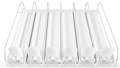 Organizador de bebidas para refrigerador con 6 filas de dispensador de latas de refrescos autocobertor ajustable para latas de cerveza, botellas de agua, estable y resistente