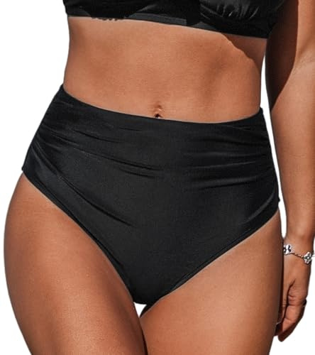 CUPSHE Bikiniunderdel med hög midja, heltäckande badbotten, Svart, M