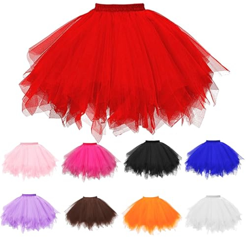 Damen 50er Ballettrock Kurz Puffy Tüllrock Multi-Schichten Mini Tütü Rock für Erwachsene Karneval Kostüm