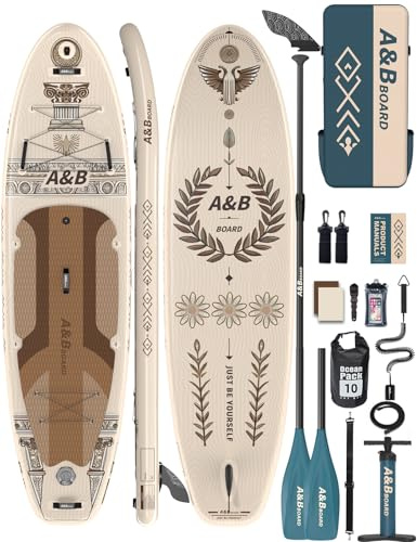 ABBOARD Stand Up Paddling Board Aufblasbar 335cm - Standup Paddle Board mit Premium Zubehör Getränkehalter,SUP Board 200kg Tragkraft für 2 Personen Familien Anfänger