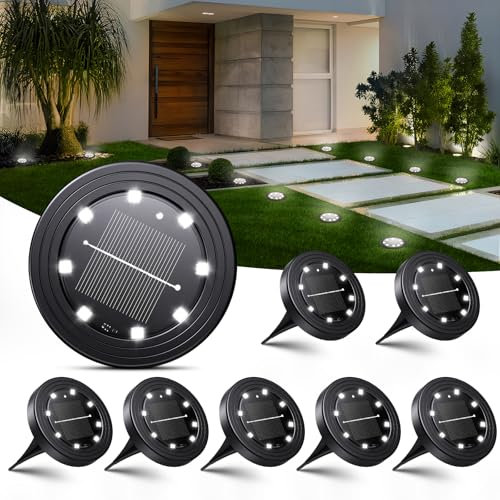 NIBSHOOM Lot de 8 Lampe Solaire Exterieur, IP68 Waterproof Lumiere Solaires 8 LED, Spot Solaire Longue durée de vie, Lumière Blanche Froide Eclairage pour Jardin, Chemin, Terrasse