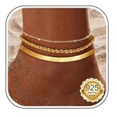 CASSIECA Gold Fußkettchen für Damen,14K Vergoldete Fussketten für Frauen Trendy Zierliche Wasserdichte fußkette gold Verstellbares Stapelbare Fußkettchen Set Strand FußSchmuck
