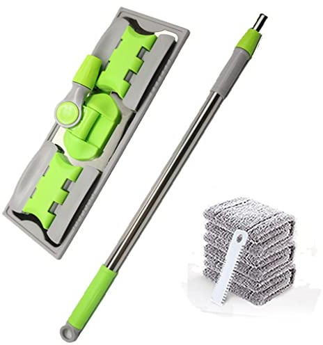 Balai Plat pour Le Nettoyage des sols, Seau à poussière, Balai Rotatif Facile à Utiliser, adsorption d'huile (Bleu), pour poursuivre la Sagesse du Bonheur (Vert)