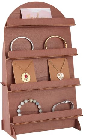 PH PandaHall 4-Tier Holzschmuck Display Stand Ohrring Karte zeigt Halter Armbänder Abnehmbare Schaufenster Halsketten Ständer Rack mit Schlitzen für Einzelhandel Handwerk Schmuck Ausstellung, Kamel