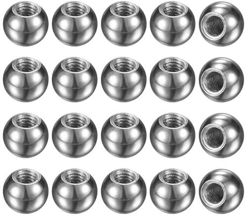 M METERXITY 20-Pack Threaded Ball Nut Knobs, M6x12mm Carbon Steel Female Thread Ball Nut Cap for Lighting Fixtures/Machinery/DIY, Round Solid Screw Cap Cover [Chrome Tone]