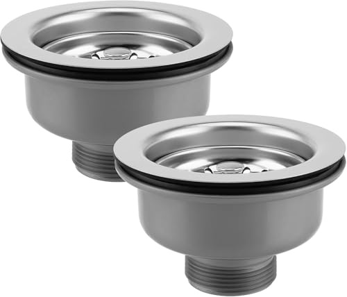 FUNSUEI Kitchen Sink Waste Kit with Overflow (2 Pack) - 110mm Stainless Steel Basket Strainer for Countertop Basins, Compatible with 83-90mm Drain Holes