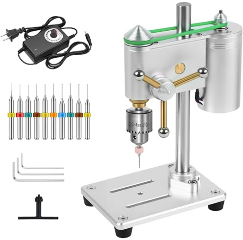 Mini Benchtop Drill Press, Precision Drilling with Variable Speed Control, 360° Rotation CNC & JT0 Chuck for Metal & Wood, Jewelry, DIY Crafts, Watch, Lab. (Grey + Mini vise)