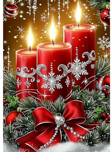 GHHKUD Weihnachtskerze Diamond Painting für Erwachsene, 5D Diamant Painting Bilder Set für Erwachsene Anfänger, DIY Full Drill Diamond Art Diamant Malerei Bilder für Dekoration 30x40 CM