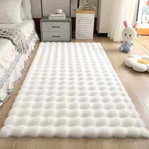 Wuyue Hua Coussin de tapis en peluche lapin, avec un style doux velours bulle, adapté pour les salons, les chambres, les lits, les baies vitrées et les canapés. (Blanc ivoire, 60/120)