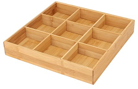 Bandeja para Servir bocadillos de bambú, sin Pintura, Segura, ecológica, con Compartimentos para Servir Frutos Secos, Panel extraíble Multiusos para Fiestas, Banquetes, (9 Espacios)