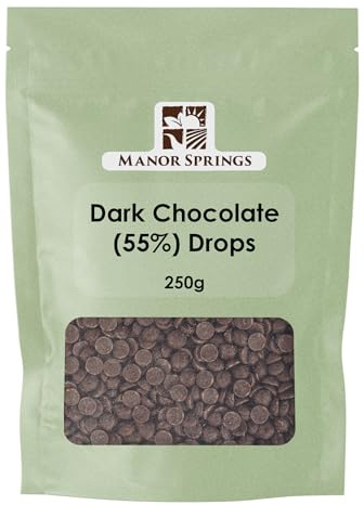 55% Dark Chocolate Drops 250g by Manor Springs for Baking, Desserts, Cookies, Cakes, Muffins, Cupcakes & Decorating