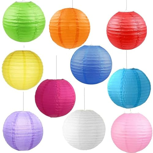 10 Stück Bunte Papierlaternen, Laterne Lampenschirm, Lampions Bunt Papierlaterne, Faltbar Papier Lampions, Papierlaterne Bunt Groß, für Wohnkultur, Partys und Hochzeiten (25 cm)