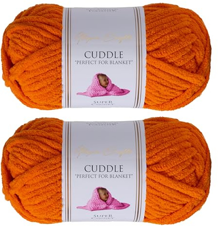 Utopia Crafts Ovillo Lana de Chenilla Gruesa Para Crochet y Tejer a Mano Pumpkin Orange, 100 g/60 m, Esponjosa, Suave, Ideal Principiantes. Lavable a Máquina, Alternativa a Lana Animal, 2 unidades