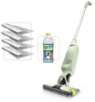 Shark VacMop Aspirateur Balai pulvérisateur sans Fil 2-en-1 VM200EUGN | 4x tampons jetables, Nettoyant multi-surface pour sols de 355 ml, Léger, moins de 2 kg, Nettoyage sans entretien