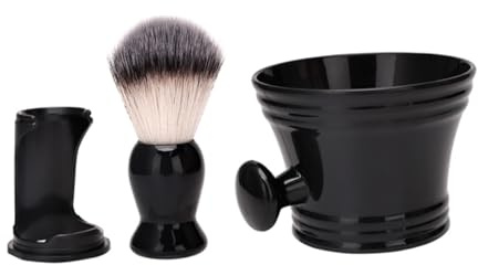 ERINGOGO Brosse à Barbe pour Homme 3 Pièces Kit de Rasage Bol à Mousse Noir Grand Format Support Pratique Entretien Barbe Quotidienne