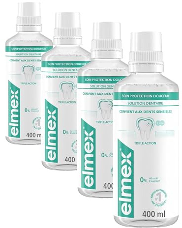 ELMEX - Bain de bouche Soin Protection Douceur - Triple action pour dents sensibles et protection caries - Sans alcool - Goût menthe - 400ml