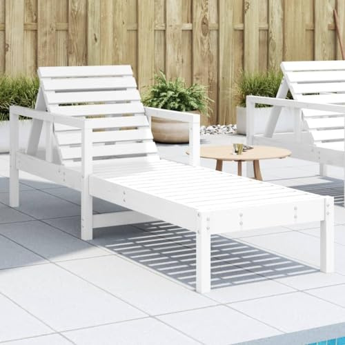Teenpull Sonnenliege Weiß 199,5x62x55 cm, Massivholz Kiefer, verstellbare Rückenlehne, Gartenliege für Pool Terrasse, Outdoor Chaise Lounge Stuhl