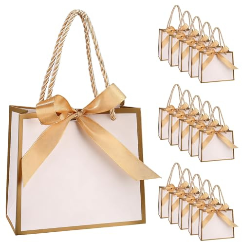 Geschenktüte, 15 Stück Geschenktüten Geburtstag, Geschenktüte Klein mit Schleifenbändern, Gift Bag Geburtstag Hochzeitsfeiern Brautpartys (Weiß, 14 × 6 × 12cm)