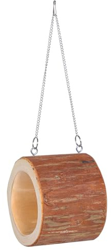 Veemoon Nichoir en Bois Naturel Suspendu pour Jardin, Petite Maison à Oiseaux Ronde Chaîne, Abri Sécurisé et Décoratif pour Oiseaux et Perroquets, pour Jardin Extérieur