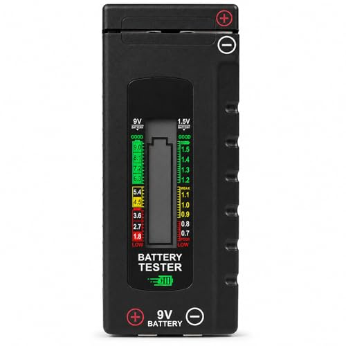 Digitaler Batterietester LCD Anzeige, Präzises Universal Batterieprüfgerät Haushalt, Kompatibel für AA, AAA, C, D, 9V & 1,5V Knopfzellen, Robust, kompakt & einfach zu bediene