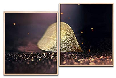 Paul Sinus Art Goldenes Blatt 130 x 90 cm (2 Bilder ca. 75x65cm) Leinwandbilder fertig im Schattenfugenrahmen NATUR Kunstdruck XXL modern
