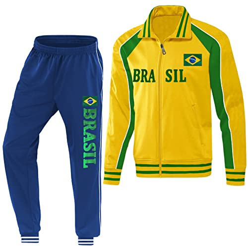 Blackshirt Company Brasilien Kinder Sport Trainingsanzug Fußball WM EM Fan Zweiteiler Gelb Blau Größe 128