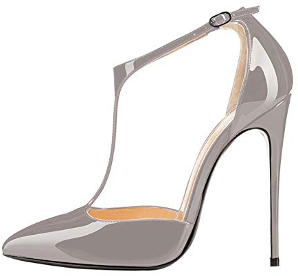 Soireelady Scarpe col Tacco con Cinturino a T Donna,Tacco a Spillo 12CM Grigio EU42