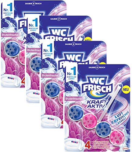 WC FRISCH Kraft Aktiv Duftspüler Blütenfrische, mit Lufterfrischer Effekt, 4 (4x1) Stück