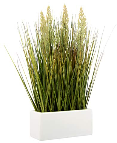 Flair Flower Künstliches Gras in Schale aus Keramik Grünpflanze Kunstpflanze Kunstgras Dekogras Grasbusch Grasbüschel Kunst Gartenkräuter Kräuter Ziergras, natur, 45x23x13 cm, 151617N