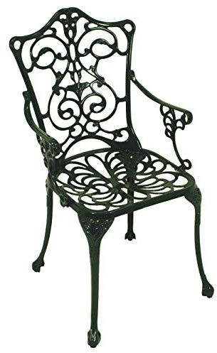 DEGAMO Gartenstuhl Gartensessel Jugendstil mit Armlehnen in Nostalgie Optik aus Aluguss dunkelgrün, wetterfest, Outdoor