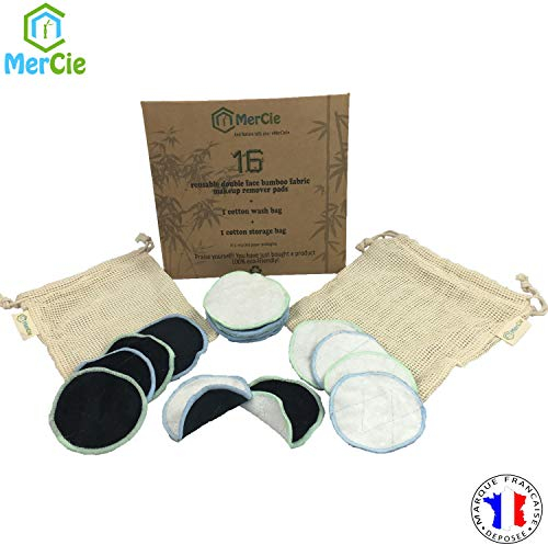 Almohadillas desmaquillantes lavables| 16 discos de bambú reutilizables + 2 bolsas de algodón (lavado y almacenamiento)| Algodón desmaquillante ultra suave| Embalajes con cartón reciclado. 0 plástico