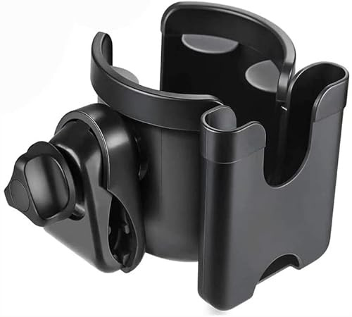 Shiwaki HOA14830 Stroller Cup Holder, Universal Pushchair Pram Cup Holder with Phone Holder, for Stroller, Feeding Bottle Water Cup Storage for Baby Buggy, Bike,Black