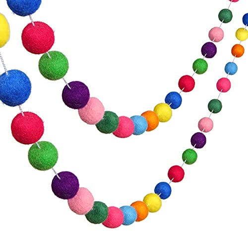 Boao 2 Pcs Wool Felt Ball Garland Colorful Pom Pom Garland 9.84 Feet 70 Balls Handmade Rainbow Felt Wall Banner for Easter Classroom Nursery Birthday Party Spring Tree Decorations