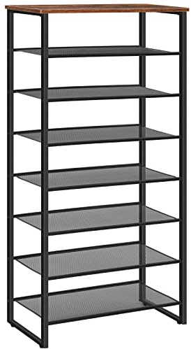 HOOBRO Schuhregal, 8-stöckige hoch Schuhschrank, Gro schmal Schuhablage, 21-28 Paar Schuhe, Stabil, für Flur, Eingang, Schlafzimmer, Dunkelbraun-Schwarz EBF68XJ01