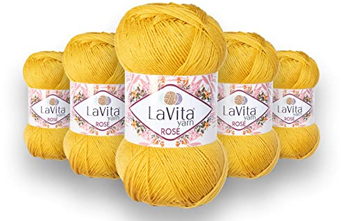 LaVita Yarn ROSE Handstrickgarn, Wolle 5-Teilige Packung,100% Acrylic, 1 Ball 100 gr, 350 mt (2030)