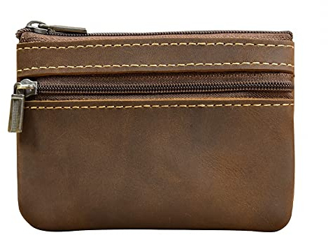 Leder Münzbörse, Kleine Münzen Geldbörse, Vintage Geldbeutel mit Zwei Fächern und Reißverschluss für Damen Herren und