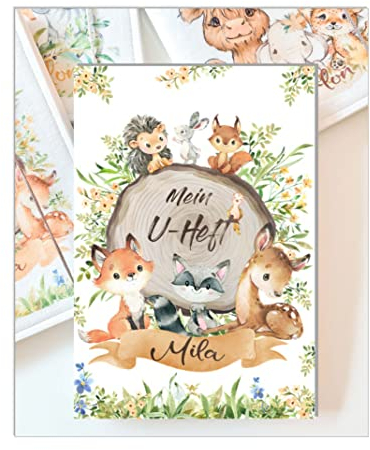 U-Heft Hülle mit Namen | Filz | Waldtiere Fuchs Hase | Umschlag | Uheft Hülle | U-Hefthülle | Uheft | U-Heft | Uhefthülle Junge Mädchen
