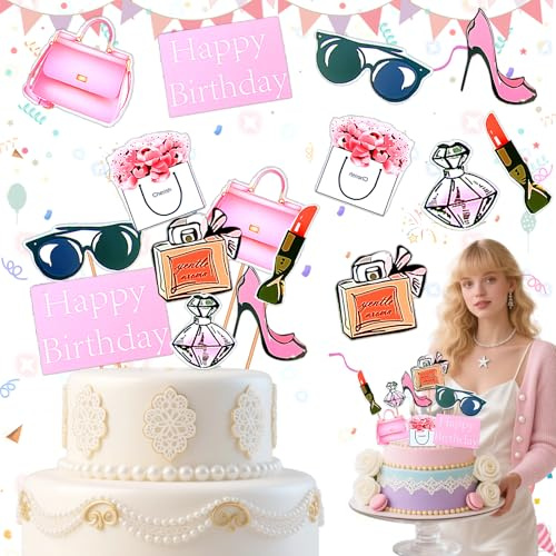 Oneroomone 8 Stück alles Gute zum Geburtstag Lady Girls Cupcake Topper, Rose Fashion Cake Topper, ideal für Geburtstag Mädchen Kuchen Dekoration Dusche Junggesellenabschied