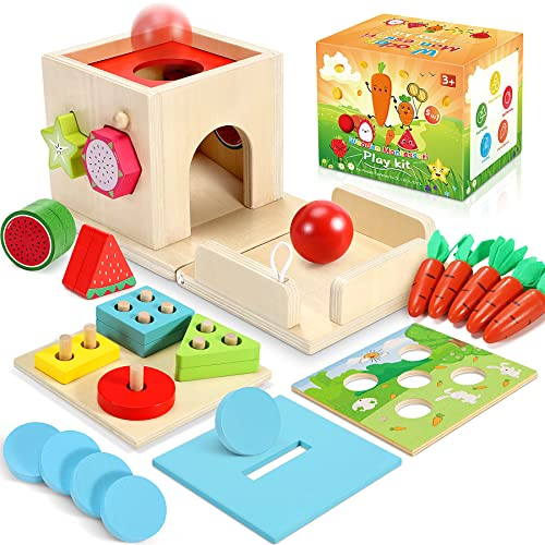 COOLJOY Montessori Spielzeug ab 1 Jahr | 5-In-1 Montessori-Münzbox, Ball Drop, Karottenernte Sortierspiel Stapelspielzeug | Motorikspielzeug Geschenk für Kinder ab 2 3 4 Jahre Jungen Mädchen